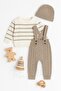 Baby Boy Striped Sweater Beret Argyle Patterned Salopet Gift Set of 3 - 4