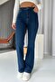Flare Lycra High Waist Spanish Leg Jeans - Navy Blue - 2