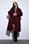 Burgundy Double Breasted Women's Coat - 4