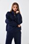Unisex Oversize Sweatshirt Basic Navy Blue – Half Zipper Stand Collar, 3 Thread Fleece - 3