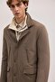 Beige Comfort Fit Baby Collar Zippered Coat - 3