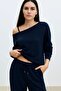 Women's New Boat Neck Sweatshirt Sweatpants Two-Piece Bottom Top Set - 2