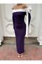 Purple white long sleeve crepe dress 583335 - 4