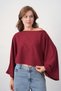 Women's Wide Neck Bat Sleeve Design Burgundy Crop Blouse 13988 - 6