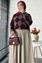 Baklava Patterned Short Women's Sweater - Burgundy - 5