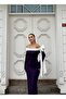 Purple white long sleeve crepe dress 583335 - 2