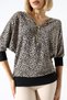 RUNDU Women Zip Detail Batwing Trivak Sleeved Leopard Jacquard Knit Blouse & Jersey Blouse - Beige - 3