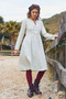 V-Neck Button Detail Zipper Closure Long Sleeve Dress - 7