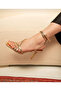 Gold Color Ankle Strap Stripe Detail Heeled Shoes