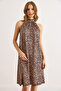 Women's Leopard Camel Halter Neck Mini Flowy Dress Elb-19002543 - 5