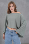 Wide Neck Bat Sleeve Detail Green Crop Blouse 13988 - 6