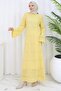فستان مطرز ببطانة داخلية أصفر HM2841 - 7