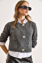 Women's Smoked Open Knit Pocketed Buttoned Thick Knitwear Jacket Ckt-19000480