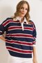 Women's Navy Blue Burgundy Polo Neck Oversize Knit Sweater Kzk-19001017 - 4