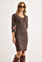 Women's Brown V-Neck Ribbed Basic Stretchy Mini Dress Elb-19002544 - 6