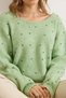Women's Green Front Back Pool Neckline Pearl Stone Detailed Knitwear Sweater Kzk-19000879 - 4