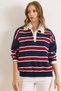Women's Navy Blue Burgundy Polo Neck Oversize Knit Sweater Kzk-19001017 - 2