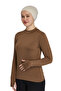 Finger-Looped Turtleneck Women's Bodysuit – Organic Viscose Lycra, Anti-Sweat - Light Chocolate - 3