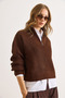 Women's Brown Stand Collar Zippered Basic Knitwear Sweater Kzk-19001014 - 5