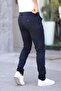 Men's Navy Blue Slim Fit Stretchy Lycra Dobby Quality Linen Lace-Up Stylish Trousers - 5