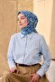 Thin Cotton Soft Scarf Cobalt Blue-Bebe Blue-White Patterned Breathable Tok Duruşlu 90X90 - 5