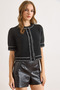 Women's Black Stripe Detailed Soft Textured Crop Beard Cardigan Hrk-19000418