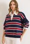 Women's Navy Blue Burgundy Polo Neck Oversize Knit Sweater Kzk-19001017 - 6