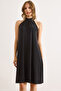 Women's Black Halter Neck Mini Flowy Dress Elb-19002543