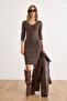 Women's Brown V-Neck Ribbed Basic Stretchy Mini Dress Elb-19002544 - 2