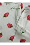 Girl's 100% Cotton Ecru Strawberry Patterned Crew Neck Long Sleeve Pajama Set - 6