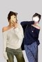 White Navy Blue 2 Pack Women's Off-Shoulder Boat Neck Oversize Long Sleeve T-Shirt
