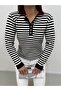 Collar Detail Striped Knitwear Sweater - 2