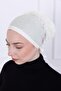 Ruffled Front Stitched Combed Cotton Bonnet - Women's Hijab Tie-On Bun Inner Bonnet - Ecru - Off-White - 6