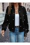 Women's Long Sleeve Front Zipper Pearl Short Modal Jacket - 2