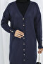 Patterned Long Mercerized Cardigan N3193 Navy Blue - 4