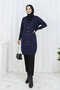 Patterned Long Mercerized Cardigan N3193 Navy Blue - 2