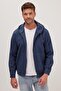 Men's Relaxed Fit Comfortable Cut Zippered Double Pocket Hooded Indigo Jacket Shirt - 2