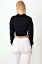 Women's Black Zippered Crop Sweatshirt Arm-26K042009 - 3