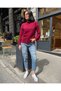Women's Burgundy Crew Neck Bearded Soft Knitwear Sweater - 5