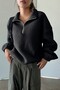 Women's Ultra Heat Plush Sherpa Oversize Half Metal Zipper Elastic Adjustable Fleece Sweatshirt - 2