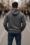 Unisex Gray Hooded Unprinted Plain Oversize Wide Cotton Sweatshirt -Hoodie - 2