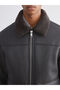 Brown Standard Fit Fur Collar Men's Leather-Look Coat - 3