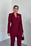Women's Two-Piece Top and Bottom Set Stylish Belted Draped Brooch Detail Blazer Jacket Flared Leg Pants Set - 2
