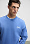Ernest Men's Organic Cotton Soft Print Detailed Crew Neck Light Blue Sweatshirt with Fleece Inside - 4