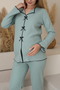 Green Maternity and Postpartum Long Sleeve Soft Fabric Bow Tie Waist Adjustable Pajama Set - 3