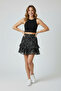 Black and White Patterned Flared Mini Skirt – Stylish Elastic Waist Comfortable Casual Women's Tulle Skirt - 3