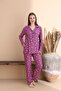 Women's Purple Patterned Suede Shirt Collar Soft Long Sleeve Winter Pajama Set 1D-2354 - 2