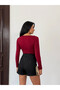 Women's Burgundy Low-Cut Metal Detailed Long Sleeve Blouse Hzl25W-Fry123501 - 6