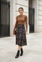 Leopard Printed Women's Elastic Waist Midi Length Crinkle A-Line Skirt - 2