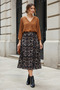 Leopard Printed Women's Elastic Waist Midi Length Crinkle A-Line Skirt - 4